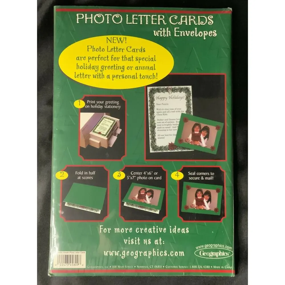 Photo Letter Cards With Envelopes Holly & Poinsettia Design Geographics Sealed